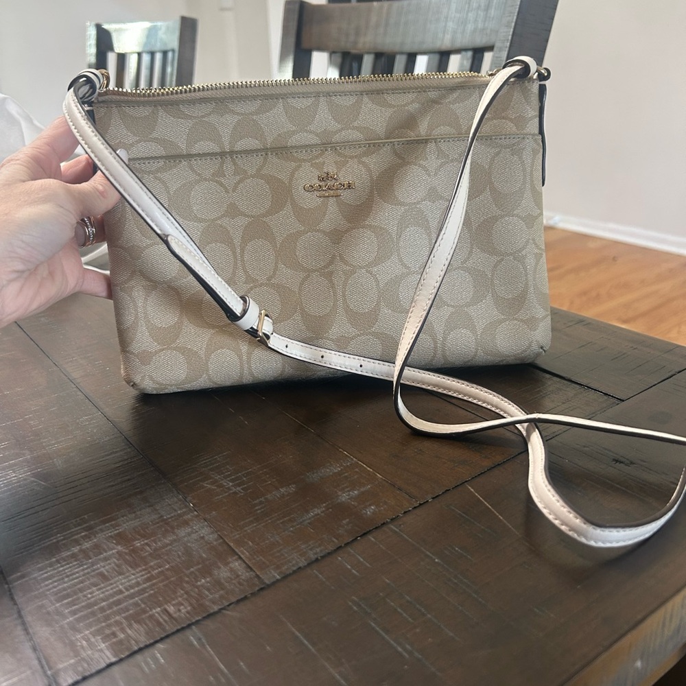 Coach Tan Crossbody Bag white strap